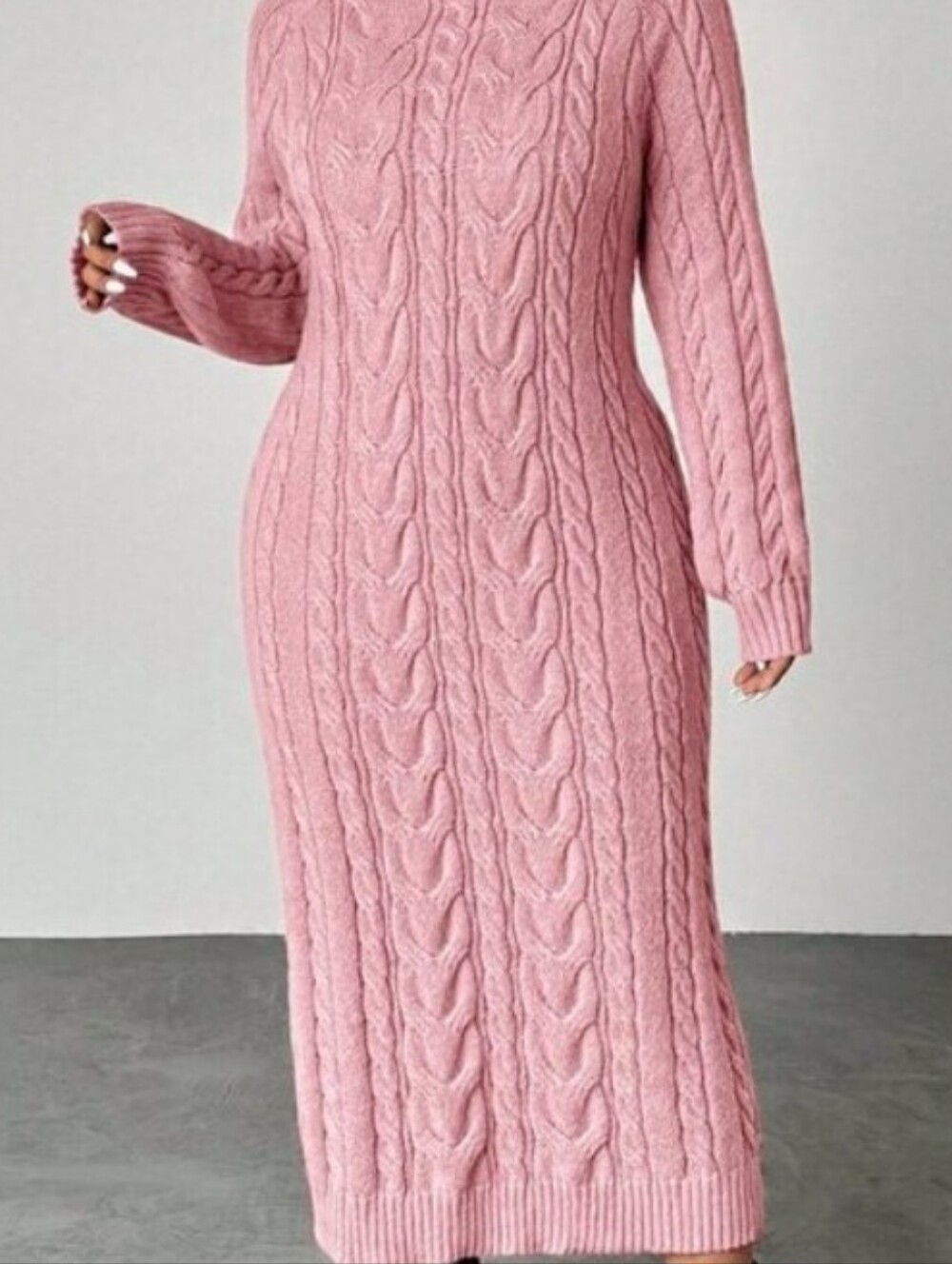 Women's Pink Cable Knit Long Length Turtleneck Sweater Dress🍓🩷🆕✨